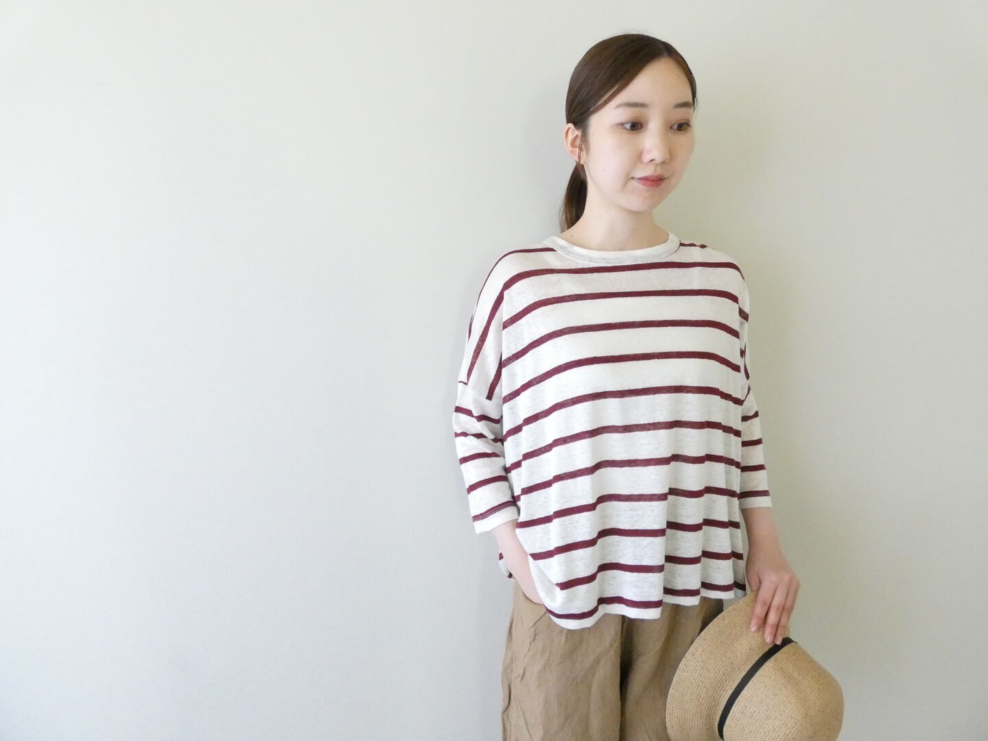 mao made(マオメイド) 旅先で見つけたよ!リネンボーダーシリーズ 7分袖Tの商品画像7