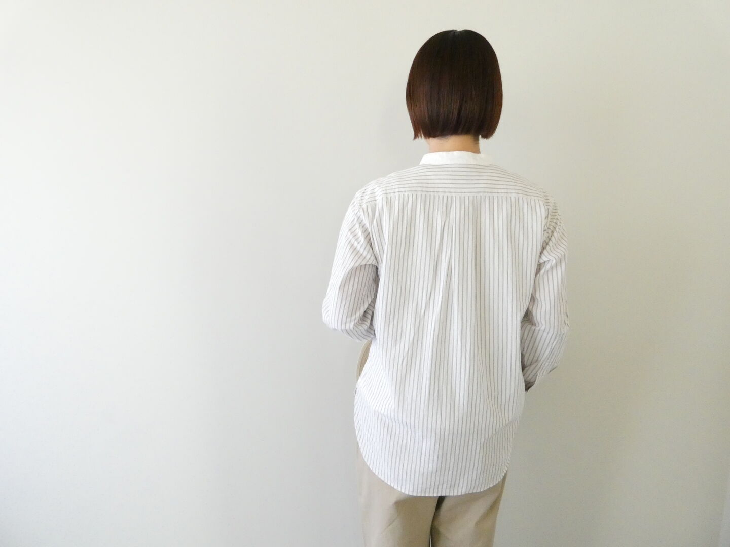 RINEN(リネン) 40/1オーガニックストライプクレリックスタンドカラーシャツの商品画像8
