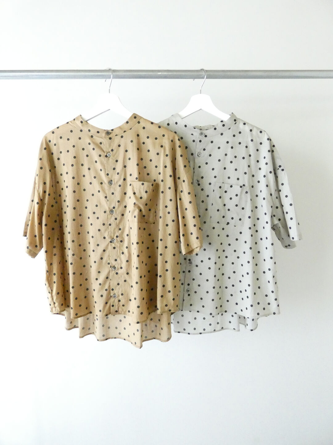 LinenYa(リネンヤ) バンドカラー半袖水玉シャツの商品画像11