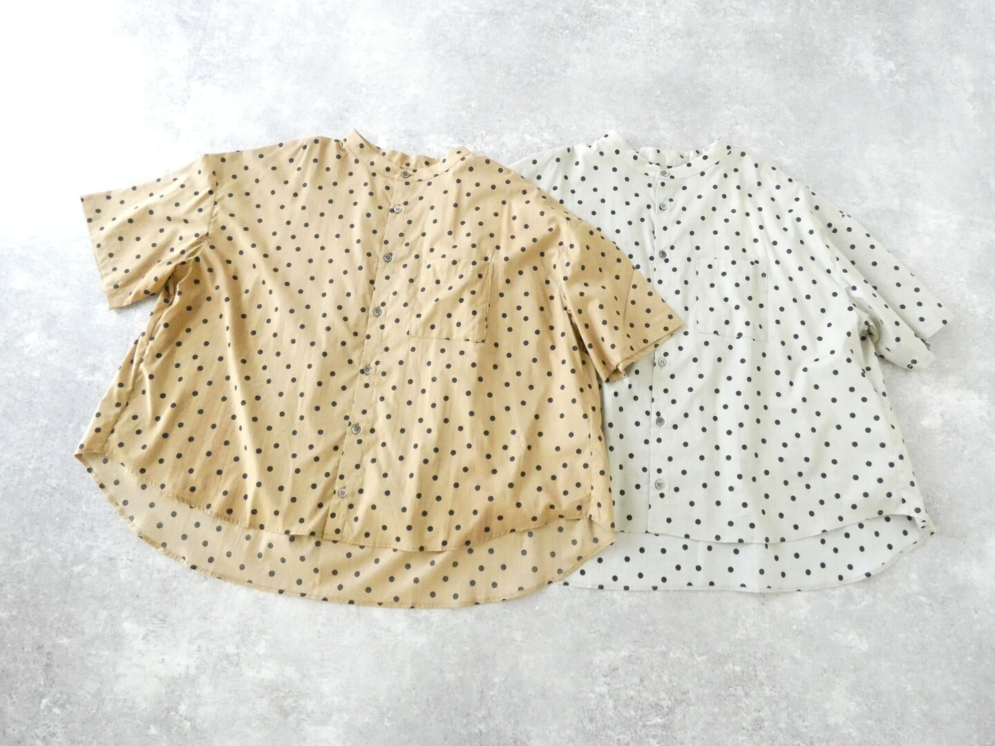 LinenYa(リネンヤ) バンドカラー半袖水玉シャツの商品画像3