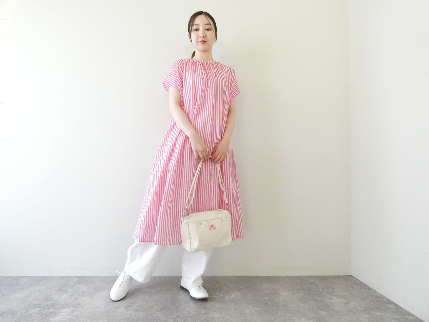 R&D.M.Co-(オールドマンズテーラー) CANDY STRIPE FRONT GATHER N/SLEEVE DRESSの商品画像1