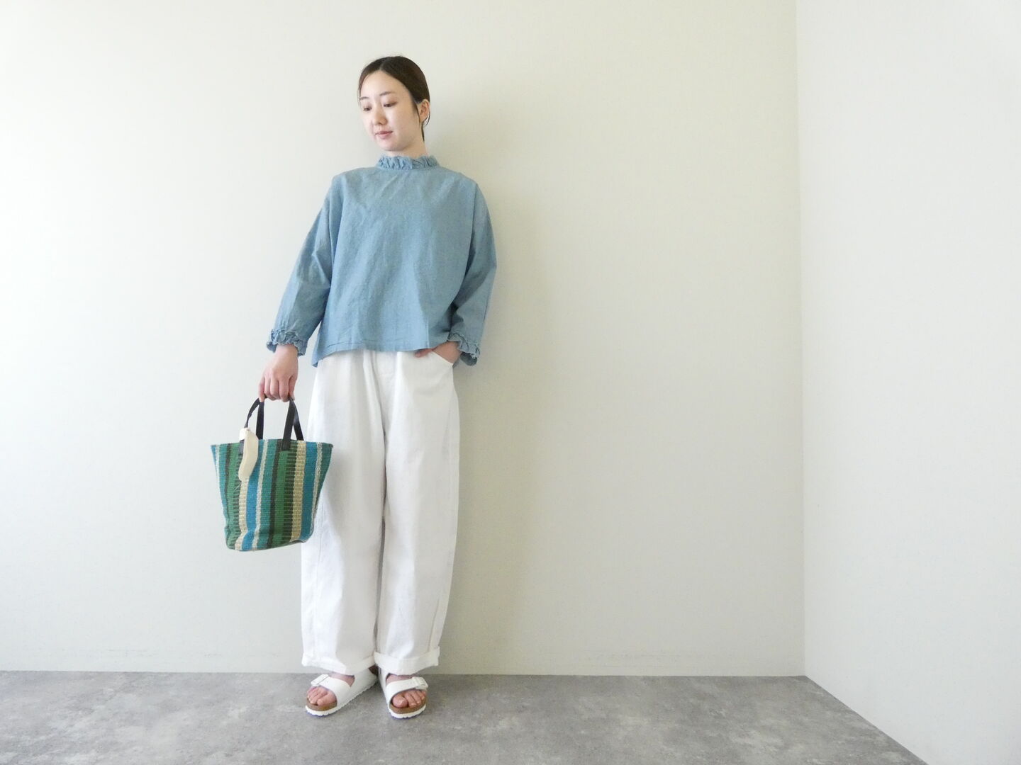 vb コットンリネンダンガリー2wayフリルブラウスの商品画像1