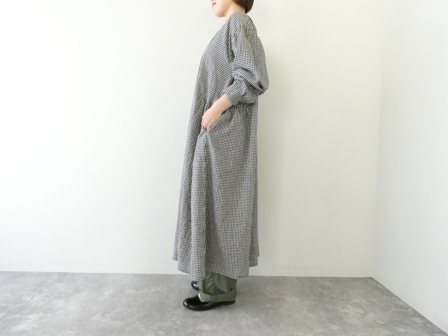ichi(イチ) 起毛チェックサイドギャザーワンピースの商品画像4