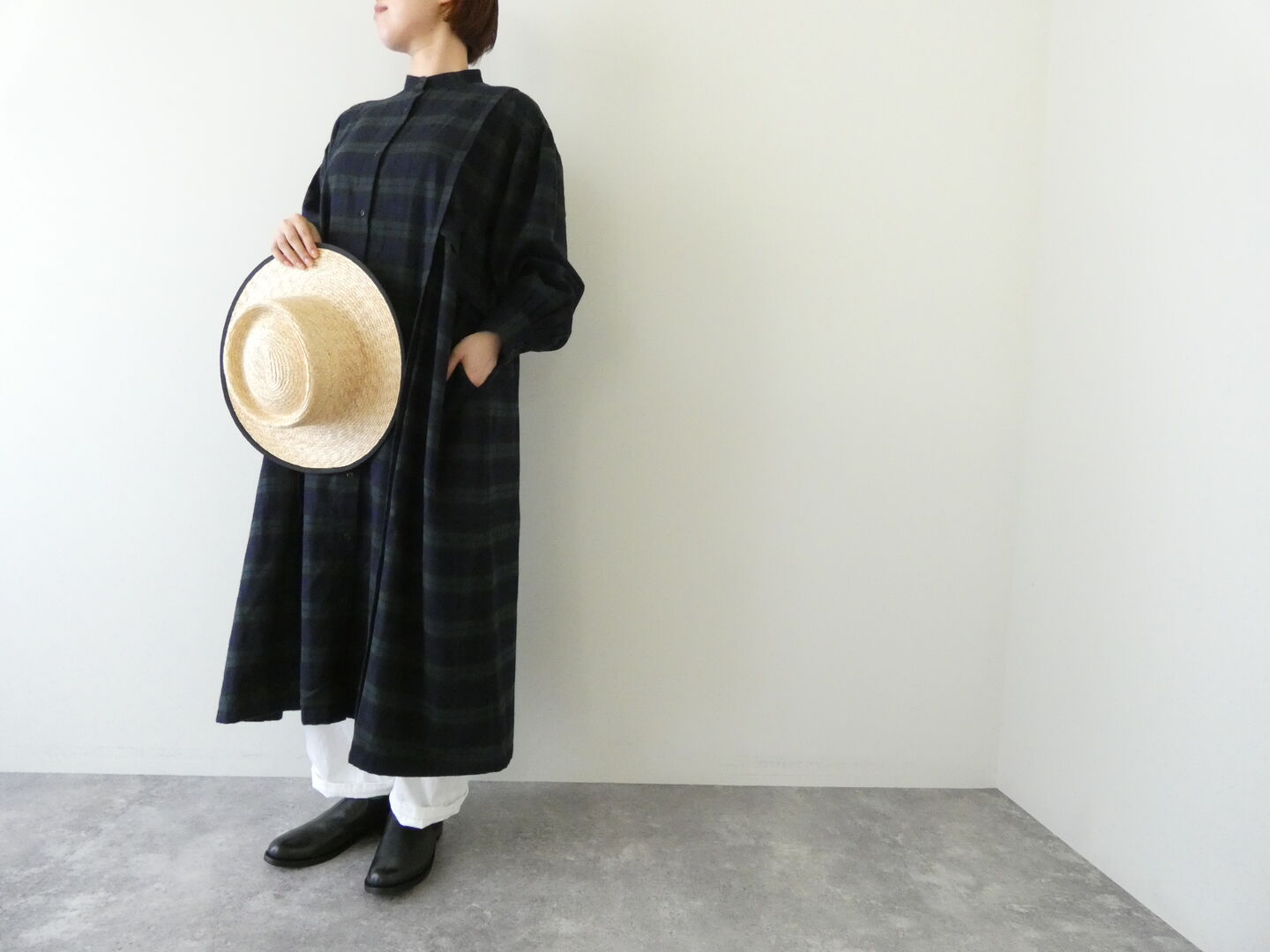 ichi(イチ) ネル起毛チェックサイドギャザーワンピースの商品画像1