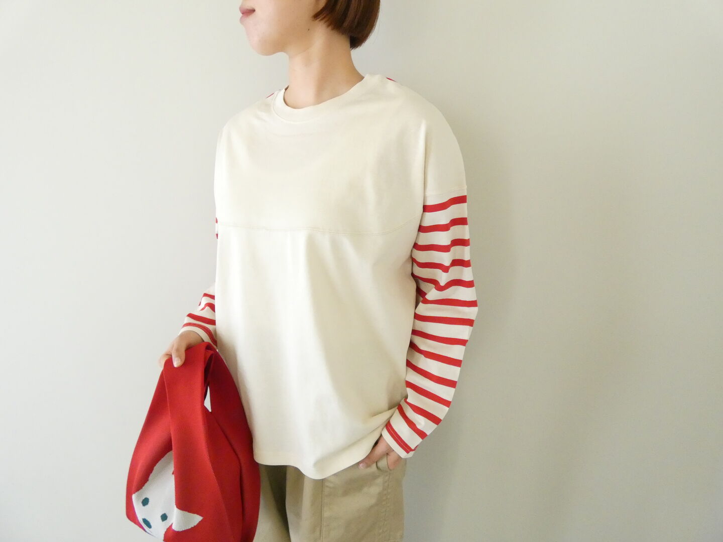 NATURAL LAUNDRY(ナチュラルランドリー) パネルボーダー2wayキャップスリーブTの商品画像1
