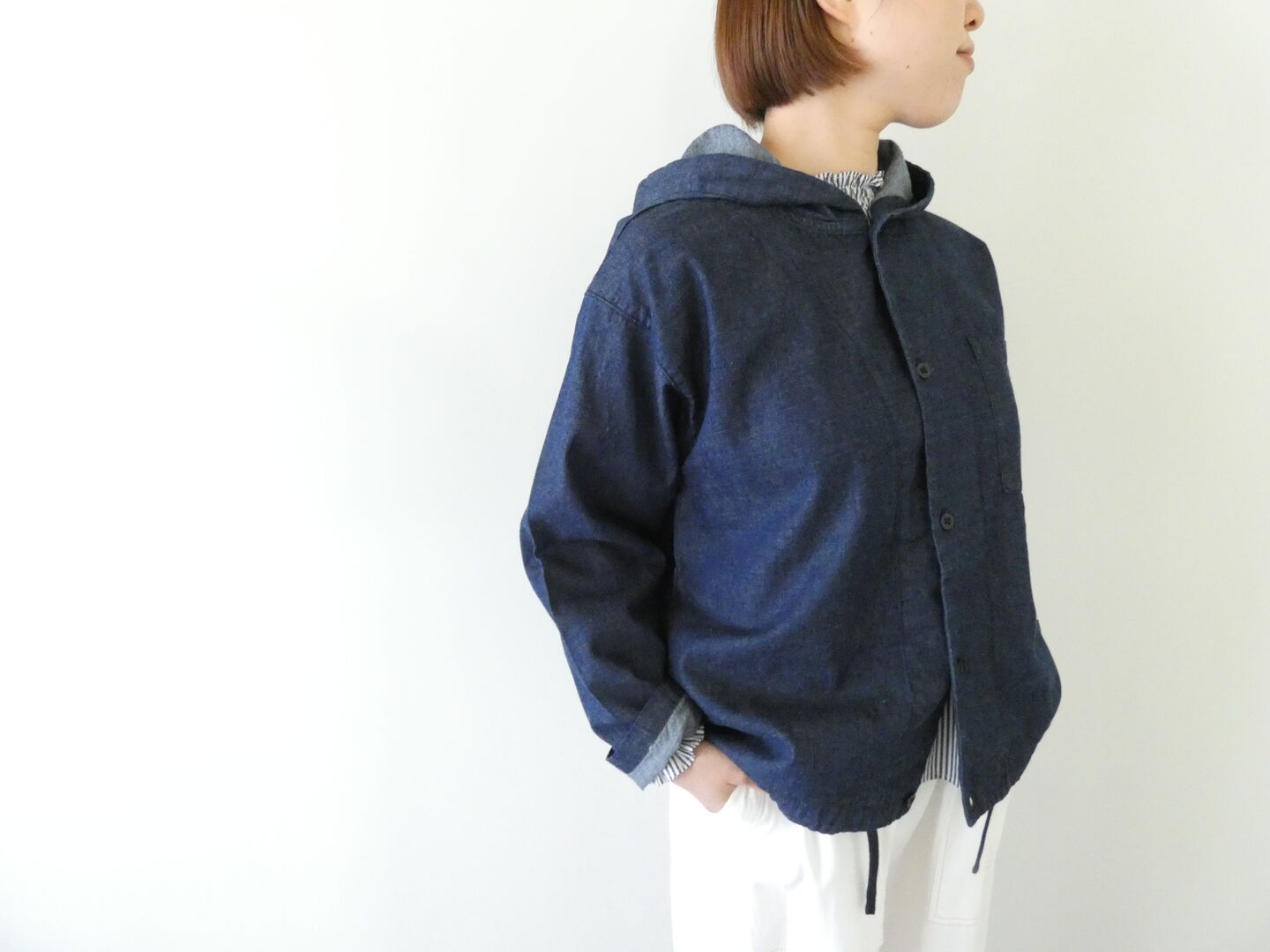 MidiUmi(ミディウミ) denim hooded shirt　フーディッドシャツの商品画像1
