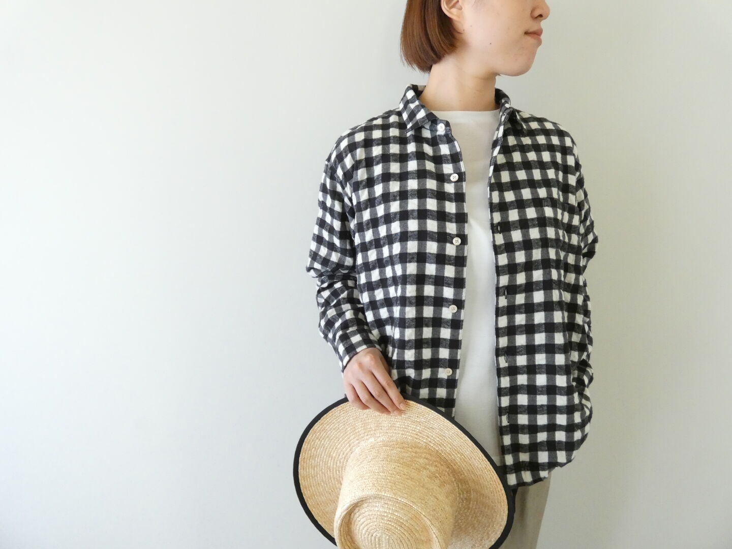 RINEN(リネン) コットンチェック起毛 裾ヒモレギュラーカラーシャツの商品画像1