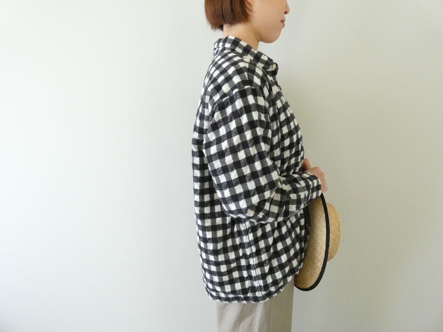 RINEN(リネン) コットンチェック起毛 裾ヒモレギュラーカラーシャツの商品画像4
