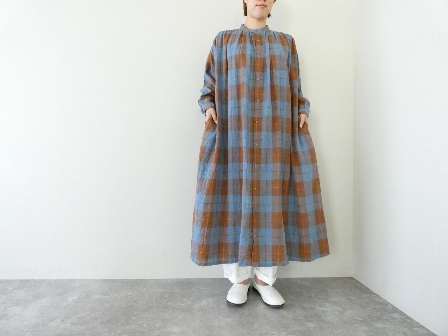 ichiAntiquite's(イチアンティークス) CHECK DRESS　コットンリネンチェックドレスの商品画像1