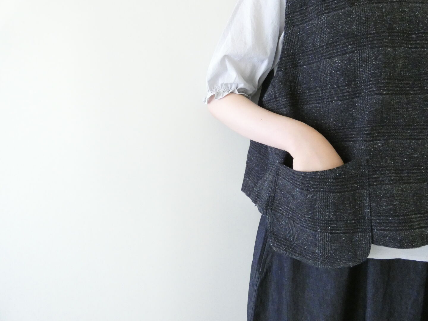 tumugu(ツムグ) グレンチェックデニムジャガード2wayベストの商品画像17