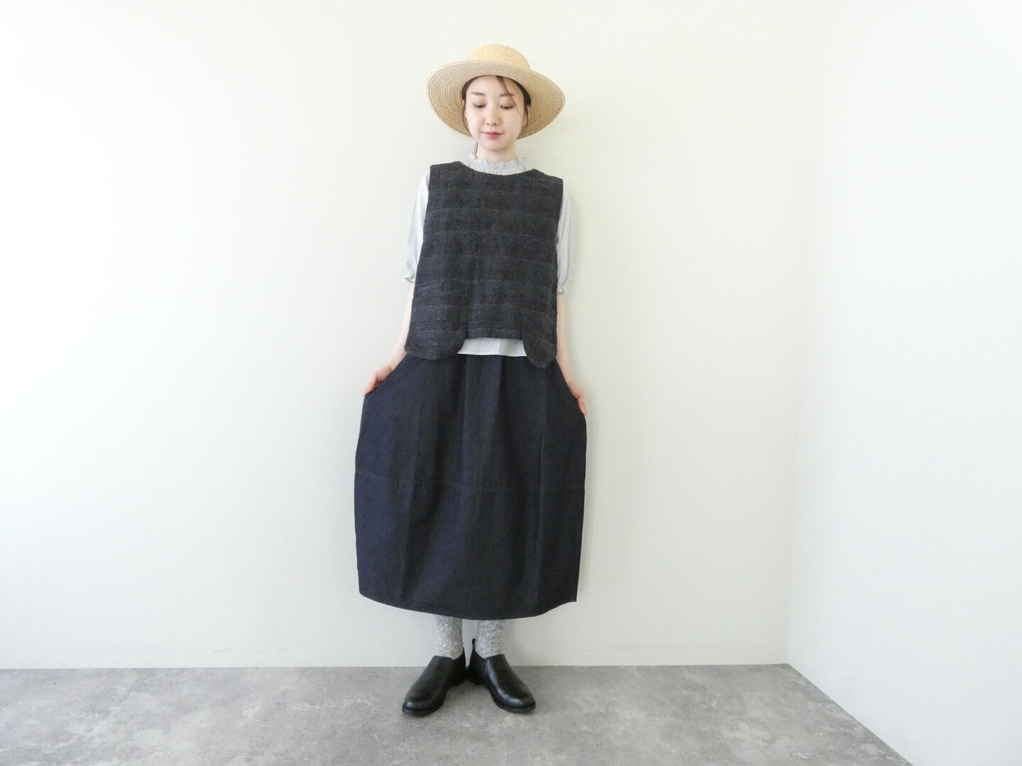 tumugu(ツムグ) グレンチェックデニムジャガード2wayベストの商品画像2