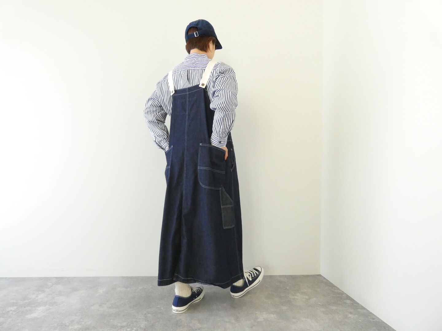 快晴堂(かいせいどう) Girlsマルチシーズン 7オンスデニム BIGオーバーオールスカートの商品画像4
