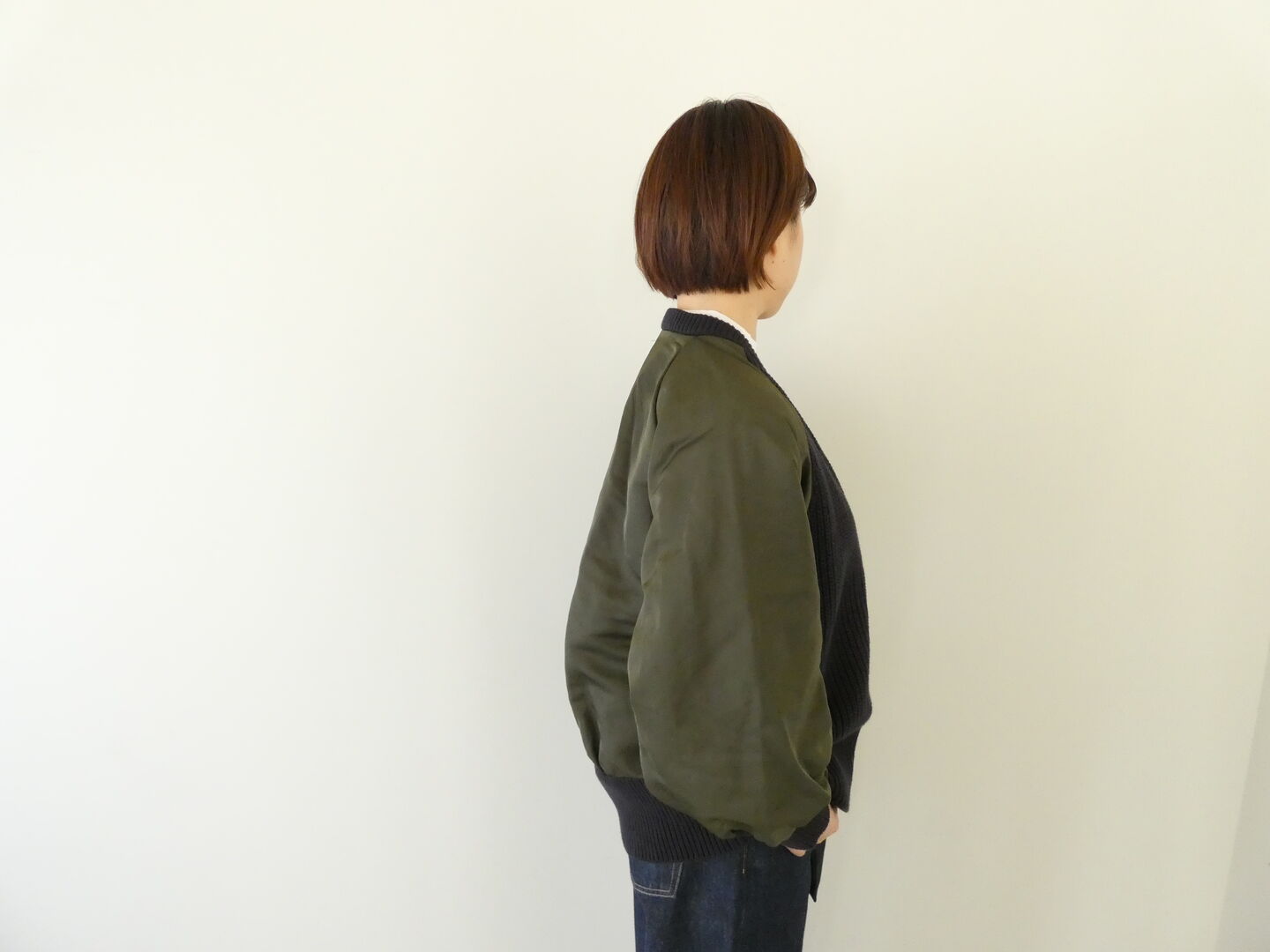 mao made(マオメイド) ざっくりヤーン×タフタ異素材ドッキングボリュームスリーブジャケットの商品画像4