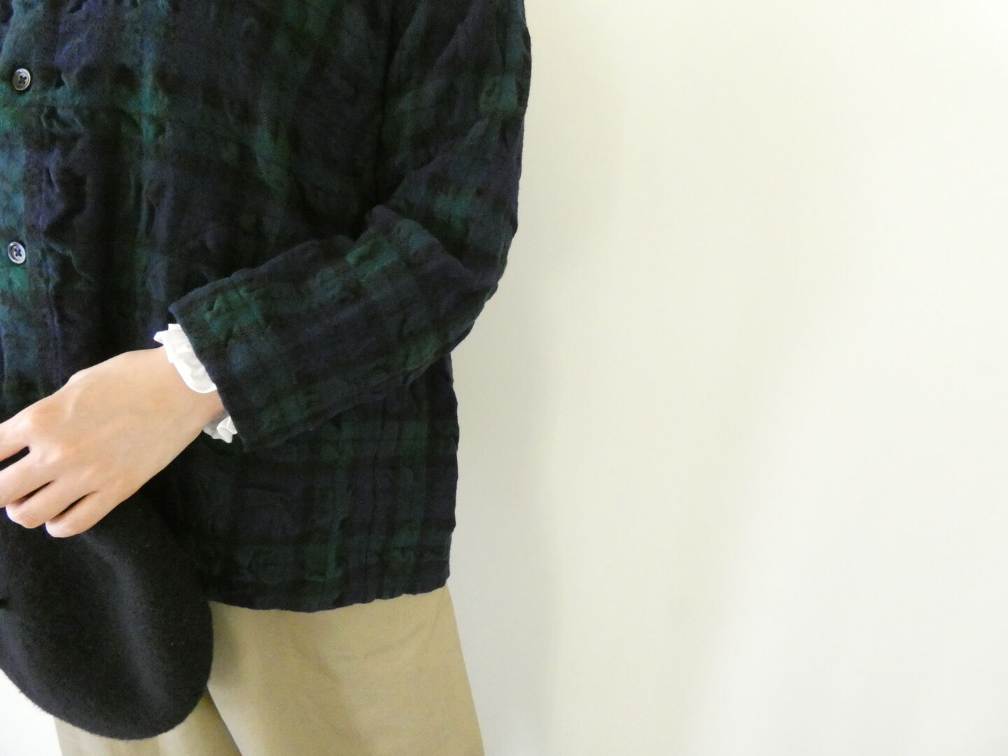 prit(プリット) ウールコットンチェックスタンドカラーシャツジャケットの商品画像5