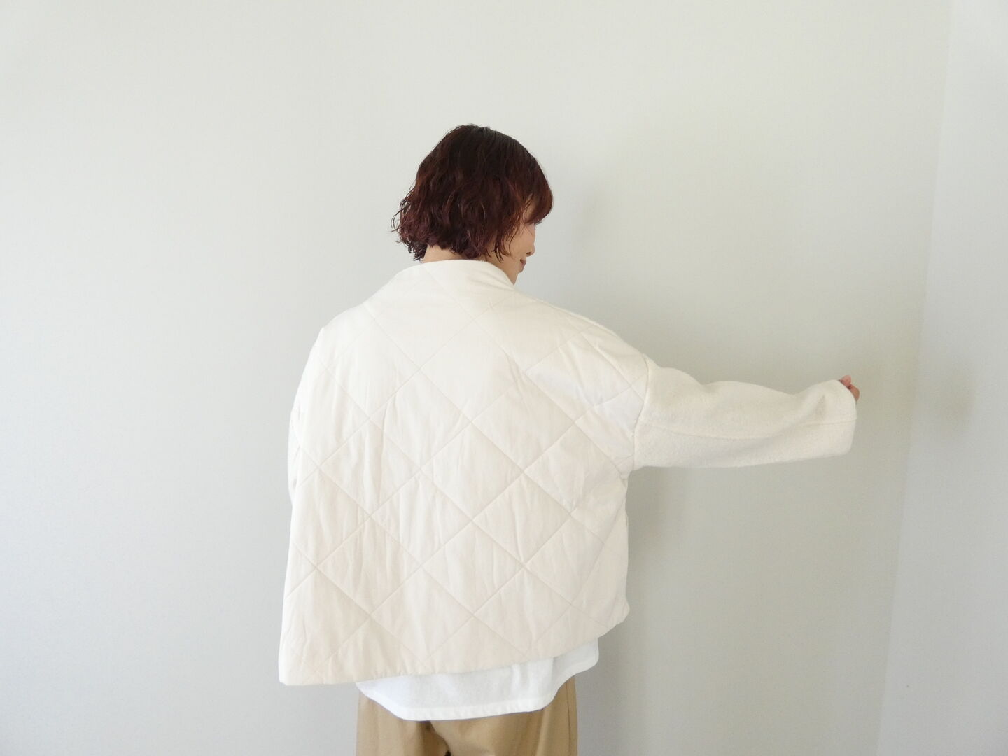 mao made(マオメイド) 中綿キルト布帛×ドッキング　モックネックワイドジャケットの商品画像2