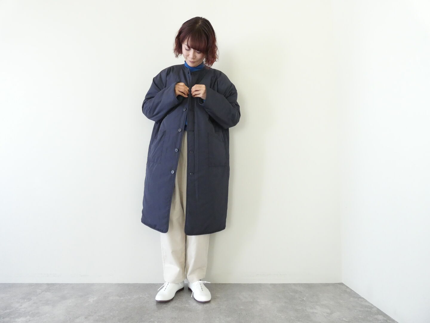 mao made(マオメイド) インクジェットプリント柄柄キルトリバーシブル　軽くてあったかリバーシブルロングコートの商品画像9