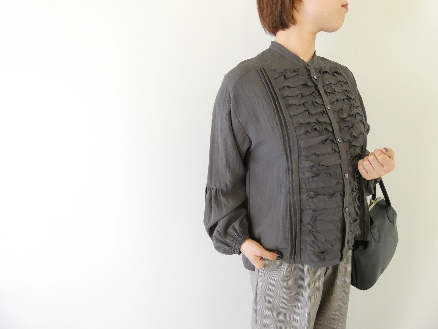 FIL DE FER(フィルデフェール) レーヨンナイロンワッシャーボーダーフリルブラウスの商品画像6