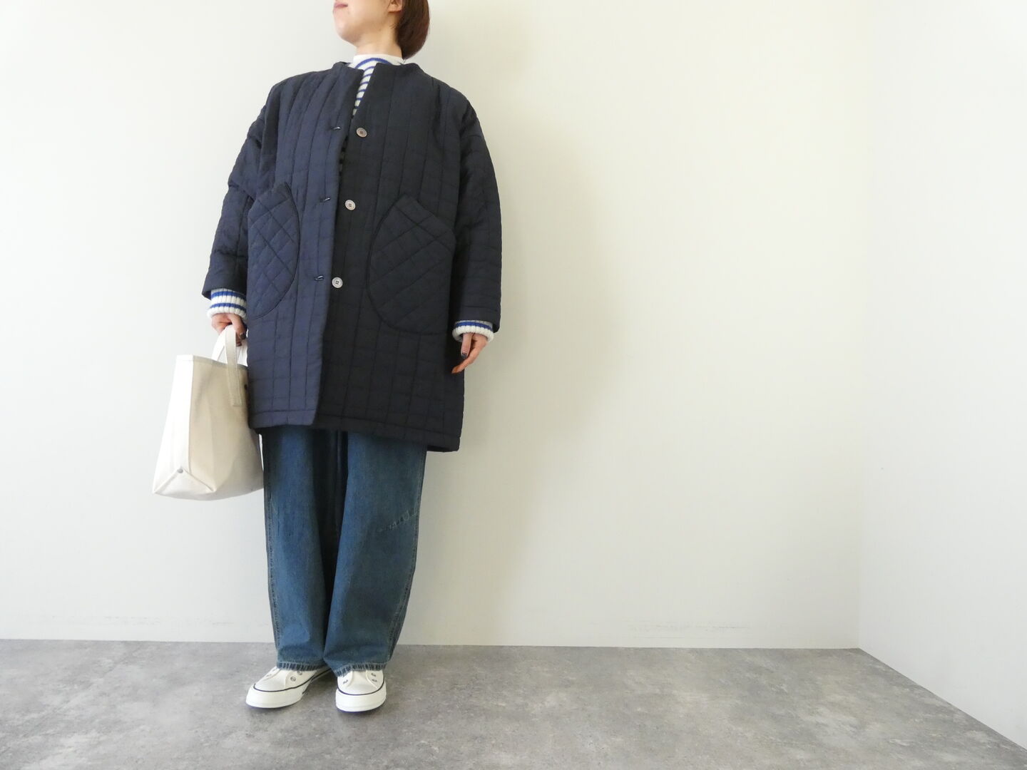 TANG(タング) 綿×シルクローン　キルティング加工ミドル丈ジャケットの商品画像1