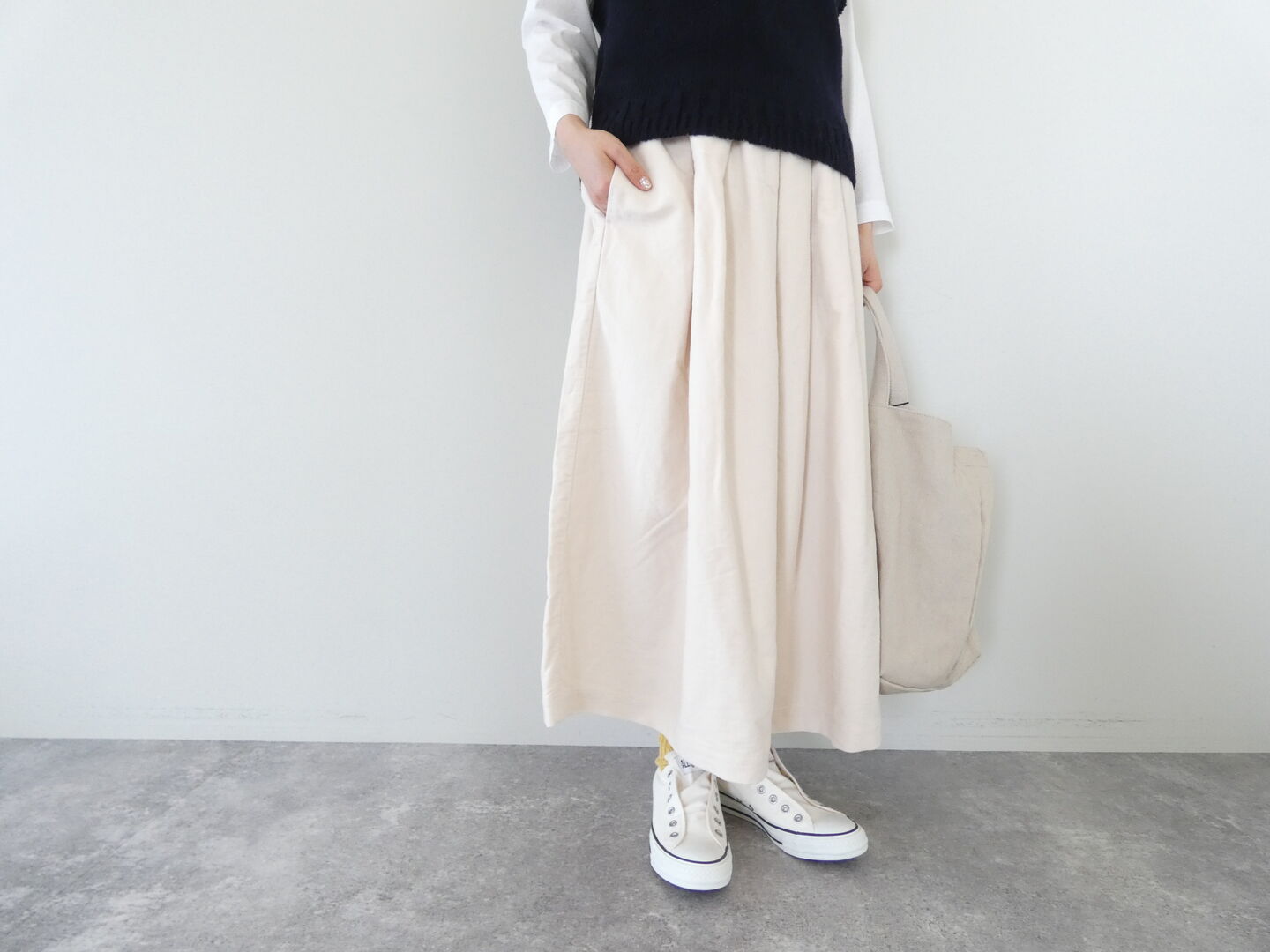 RINEN(リネン) 20/1オーガニックコットンスエードタックスカートの商品画像1