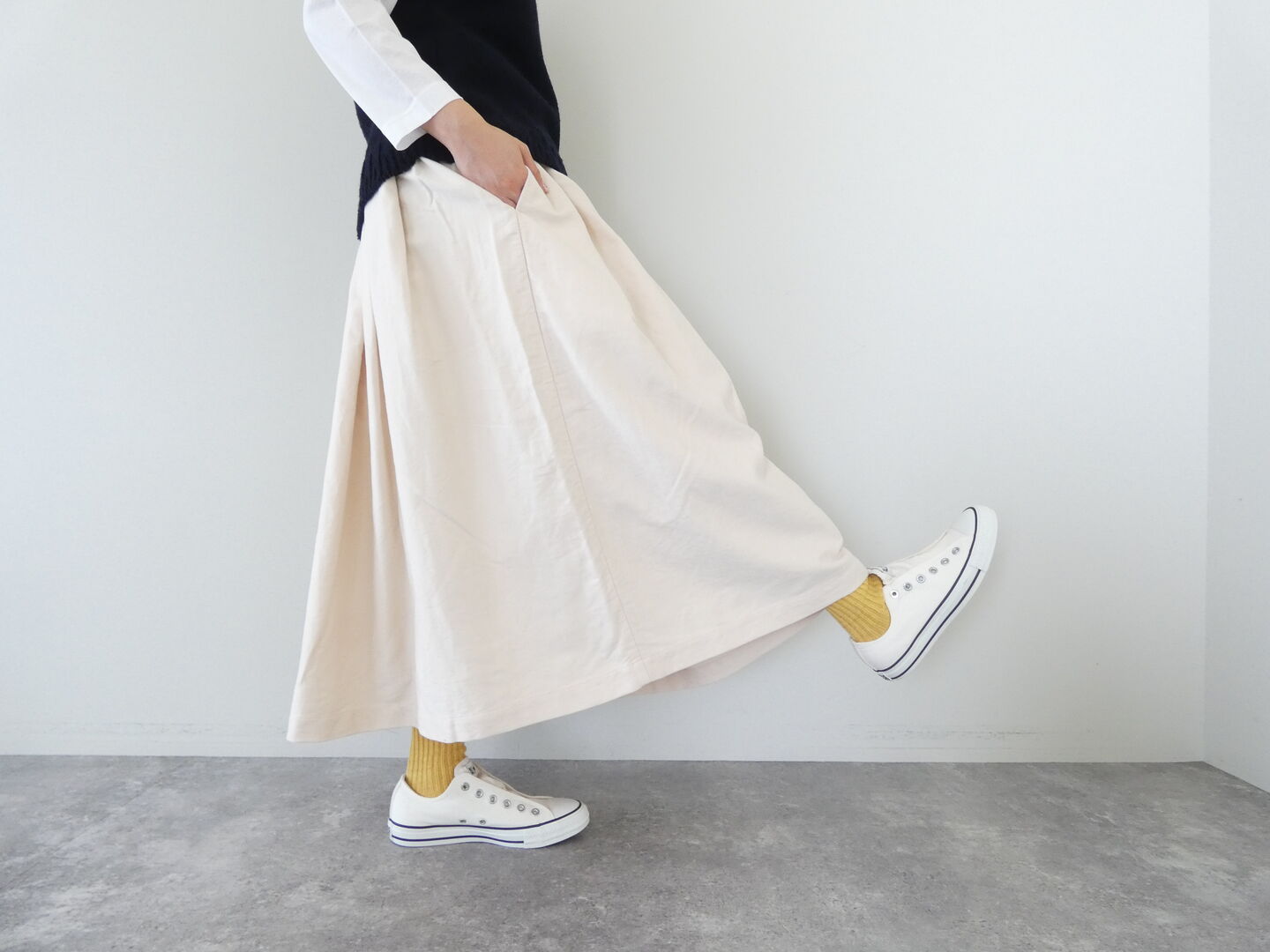 RINEN(リネン) 20/1オーガニックコットンスエードタックスカートの商品画像6