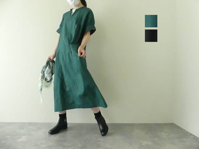 Homspun ホームスパン コットンリネンマット パフスリーブワンピース 221 1615 Space Moo