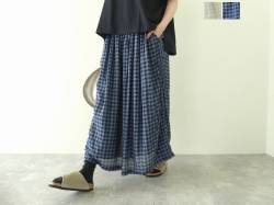 COTTON VOILE GINGHAM CHECK UTILTY EASY GATHERED SKIRT