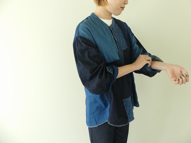 KAPITAL(キャピタル) 綿×リネンIDGパッチワークバンドカラーカトマンズシャツの商品画像1