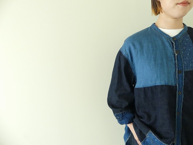 KAPITAL(キャピタル) 綿×リネンIDGパッチワークバンドカラーカトマンズシャツの商品画像4