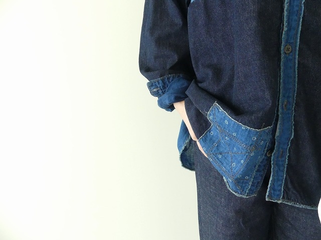 KAPITAL(キャピタル) 綿×リネンIDGパッチワークバンドカラーカトマンズシャツの商品画像6